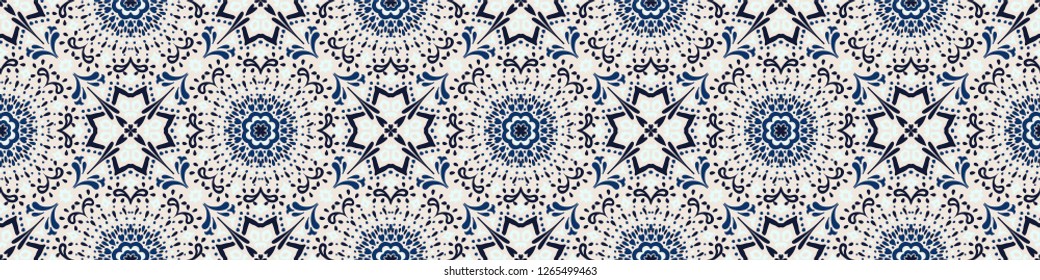 Ethnic pattern. Mediterranean seamless wallpaper. Portuguese tile. Turkish ornament on the carpet. Moroccan mosaic. Spanish porcelain. Ceramic dishes, folk print. Spanish Talavera. Ornate rug. 