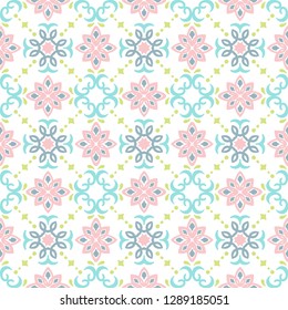 Ethnic pattern. Mediterranean seamless wallpaper. Portuguese Azulejo. Turkish ornament, Moroccan mosaic. Spanish porcelain. Ceramic dishes, folk print. Tile design. Indian patchwork.