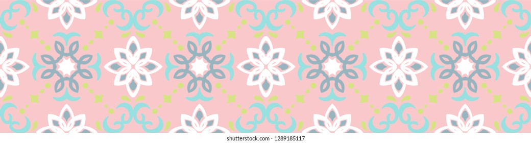 Ethnic pattern. Mediterranean seamless wallpaper. Portuguese Azulejo. Turkish ornament, Moroccan mosaic. Spanish porcelain. Ceramic dishes, folk print. Tile design. Indian patchwork.