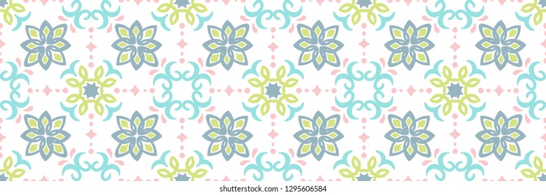 Ethnic pattern. Mediterranean seamless wallpaper. Portuguese Azulejo. Turkish ornament, Moroccan mosaic. Spanish porcelain. Ceramic dishes, folk print. Tile design. Indian patchwork.