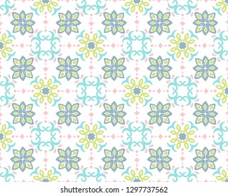 Ethnic pattern. Mediterranean seamless wallpaper. Portuguese Azulejo. Turkish ornament, Moroccan mosaic. Spanish porcelain. Ceramic dishes, folk print. Tile design. Indian patchwork.