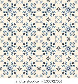 Ethnic pattern. Mediterranean seamless wallpaper. Portuguese Azulejo. Turkish ornament, Moroccan mosaic. Spanish porcelain. Ceramic dishes, folk print. Tile design. Indian patchwork. 