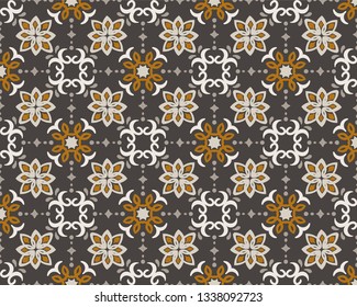 Ethnic pattern. Mediterranean seamless wallpaper. Portuguese Azulejo. Turkish ornament, Moroccan mosaic. Spanish porcelain. Ceramic dishes, folk print. Tile design. Indian patchwork.