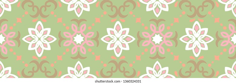 Ethnic pattern. Mediterranean seamless wallpaper. Portuguese Azulejo. Turkish ornament, Moroccan mosaic. Spanish porcelain. Ceramic dishes, folk print. Tile design. Indian patchwork.