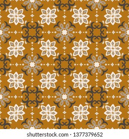 Ethnic pattern. Mediterranean seamless wallpaper. Portuguese Azulejo. Turkish ornament, Moroccan mosaic. Spanish porcelain. Ceramic dishes, folk print. Tile design. Indian patchwork.