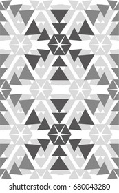 Ethnic pattern, mesh, snowflake triangle, mosaic, seamless vector background.
