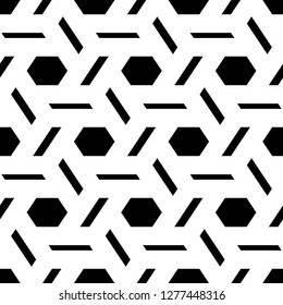 Ethnic pattern. Mosaics wallpaper. Hexagons, quadrangles motif. Folk image. Tribal background. Polygons backdrop. Geometric figures ornament. Digital paper, web design, textile print. Seamless vector