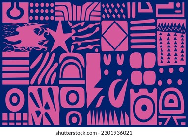 ethnic pattern motif abstract shape, minimalist abstract collage