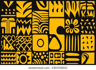 ethnic pattern motif abstract shape, minimalist abstract collage