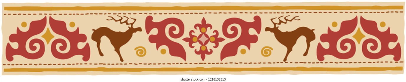 Ethnic pattern on the theme of Scythian and Turkic art, vector design