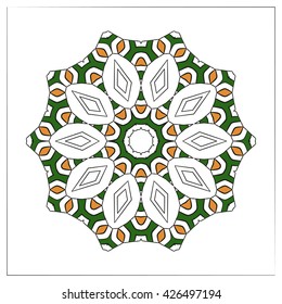Ethnic pattern, orange and green mandala