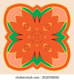 Ethnic pattern, oriental mandala in a decorative floral style. Geometric isolated element in different colors. Template for creativity, coloring, tattoo.