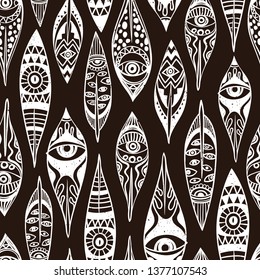 Ethnic Pattern with Ornamental Feathers in Native American Style