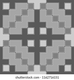 Ethnic pattern. Pixel motif. Repated signs, symbols background. Mosaic tiles. Folk wallpaper. Embroidery ornament. Abstract digital paper, textile print, surface texture. Seamless backdrop. Vector art