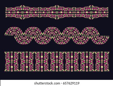  Ethnic pattern. Print on neckline. Asian ornament. Tribal art. Japanese, African, Aztec, Oriental pattern. The decoration of clothes. Lace, ribbon, border.
