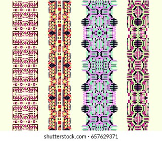  Ethnic pattern. Print on neckline. Asian ornament. Tribal art. Japanese, African, Aztec, Oriental pattern. The decoration of clothes. Lace, ribbon, border.