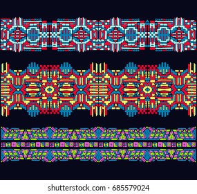 Ethnic pattern. Print on neckline. Asian ornament. Tribal art. Japanese, African, Aztec, Oriental pattern. The decoration of clothes. Lace, ribbon, border.