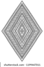 Ethnic pattern rhombus white on black background