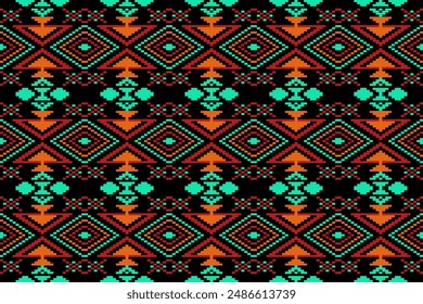  Vector de arte sin costuras de patrón étnico Tela Marruecos, geométrico, Fondo de pantalla de arte de patrón de píxeles Fondo, Diseño para tela, cortina, alfombra, ilustración de arte de patrón sin costuras de geometría