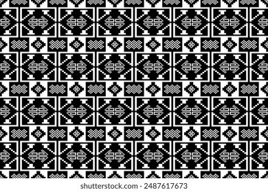  Ethnic pattern seamless art vector black and white ,Fabric Morocco, geometric, Pixel pattern art wallpaper Background, Design for fabric, curtain, carpet ,geometry seamless pattern art illustration