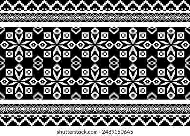  Ethnic pattern seamless art vector black and white ,Fabric Morocco, geometric, Pixel pattern art wallpaper Background, Design for fabric, curtain, carpet ,geometry seamless pattern art illustration