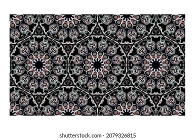 ethnisches Muster nahtlose Blume Farbe orientalisch. nahtloses Muster. Design für Stoff, Vorhang, Hintergrund, Teppich, Tapete, Kleidung, Umhüllung, Batik, Stoff, Vektorgrafik. Musterkollektion.