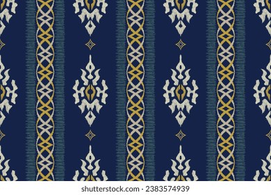 Ethnic pattern seamless with flower embroidery hand drawn ikat Aztec African Mexican design. Vector illustration