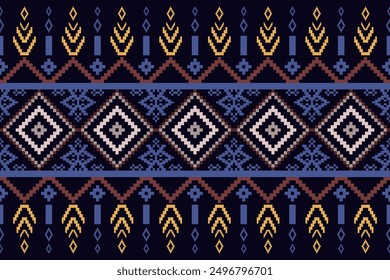 Ethnic pattern seamless pixel art for Fabric geometric ethnic pattern seamless,Pixel pattern art wallpaper Background, Design for fabric, curtain, carpet ,geometry seamless pattern art illustration