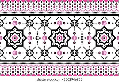 Ethnic pattern seamless, Pixel fabric pattern modern style, Floerw pixel