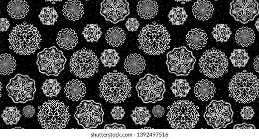 Ethnic pattern with seamless symbol elements hand drawn cultural background abstract trendy aztec african maya ancient in black and white