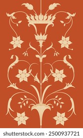Ethnic Pattern. Seamless Vector Ornament. Ornamental motifs. Seamless pattern in ethnic traditional style. Flowers. Greece. Orange, Terracotta background
