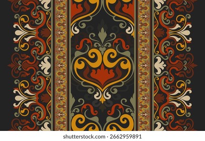 Patrón étnico, líneas vintage sin costuras, ikat, Elementos de patrón de tela, alfombra roja y negra.