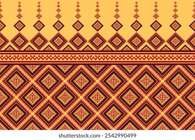 Ethnic pattern seamless yellow tone, Geometric design ,Aztec embroidery border seamless patterns.ethnic design, pattern art wallpaper Background, Design for fabric, curtain ,geometry seamless pattern