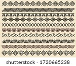 Ethnic pattern. Set. Handmade. Horizontal stripes. Black and white print for your textiles. Vector illustration.
