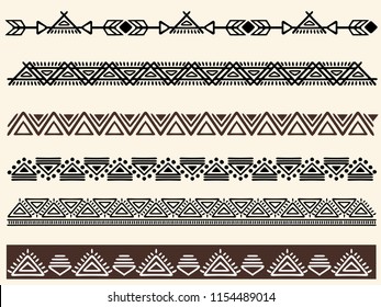 Ethnic pattern. Set. Handmade. Horizontal stripes. Black and white print for your textiles. Vector illustration.