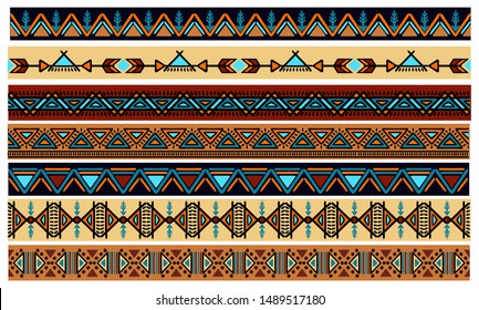 Ethnic pattern. Set. Handmade. Horizontal stripes. Colored print for your textiles. Vector illustration.