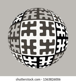 ethnic pattern sphere in silver shades