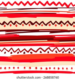 Ethnic pattern of stripes, naive ornament, colored stripes and dots