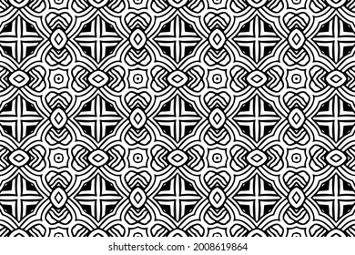 Ethnic pattern in the style of oriental, asian, indian handmade. Geometric artistic black white background. Template for creativity, coloring, design.