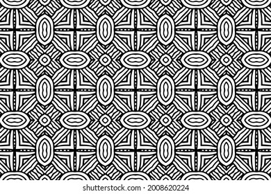 Ethnic pattern in the style of oriental, asian, indian handmade. Geometric exotic black white background. Template for creativity, coloring, design.