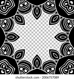 Patrón étnico al estilo oriental, indio hecho a mano. Marco original blanco negro aislado geométrico para texto. Plantilla para creatividad, colorear, diseño.