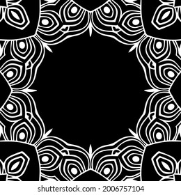 Ethnic pattern in the style of oriental, Indian handmade. Geometric isolated black white decorative frame for text. Template for creativity, coloring, design.