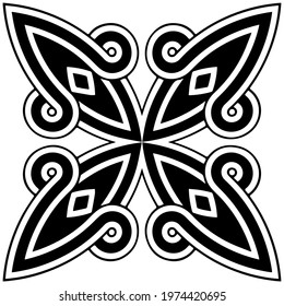 Ethnic pattern in the style of the peoples of the East and Asia on a white background. Geometric isolated black white element for ornament. Template for design, creativity, textiles, coloring.