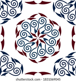 Ethnic pattern with swirls and triangles. Stylized template, flower, mandala . hexagonal pattern, decorative elements. Black and white vector Oriental pattern