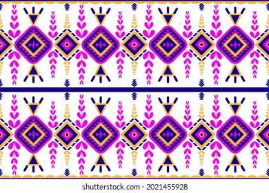 Ethnic pattern for textile, geometry shape with colorful retro art. Aztec, bohemian, motif, african, ikat, native art of seamless decoration wallpaper background. Vector of geometric culture tile.