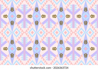 Ethnic pattern for textile, geometry shape with colorful retro art. Aztec, bohemian, motif, african, ikat, native art of seamless decoration wallpaper background. Vector of geometric culture tile.