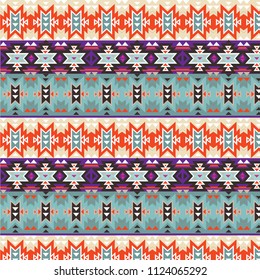 Ethnic pattern textures. Abstract Navajo geometric print. Rustic decorative ornament. Native American pattern. Pink Blue colors.