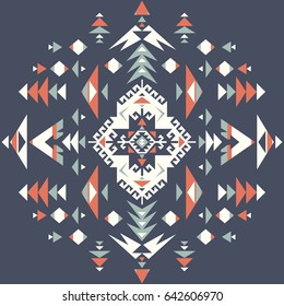 Ethnic pattern textures. Abstract Navajo geometric print. Rustic decorative ornament. Native American pattern. Gray and orange colors.