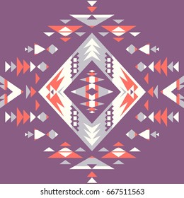 Ethnic pattern textures. Abstract Navajo geometric print.Rustic decorative ornament. Native American pattern. Purple and orange colors.