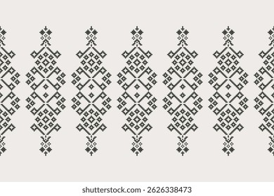Ethnic pattern traditional fabric motif ikat geometric cross stitch.Ikat embroidery Ethnic oriental Pixel brown color label background. Abstract,vector. Texture,decoration,wallpaper.